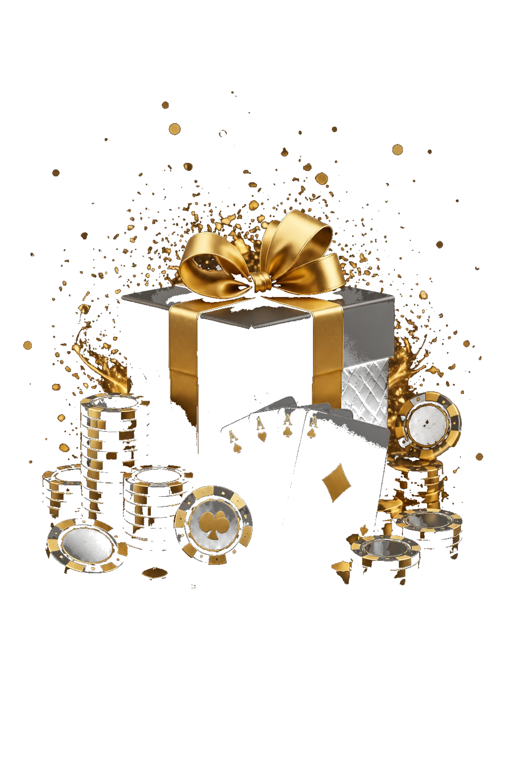 Schwarze Geschenkbox mit Goldband und Chips