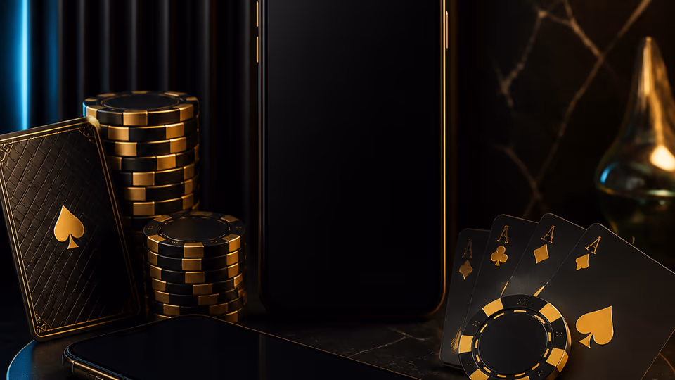 Zwei Smartphones mit Casino-Chips und Goldlicht