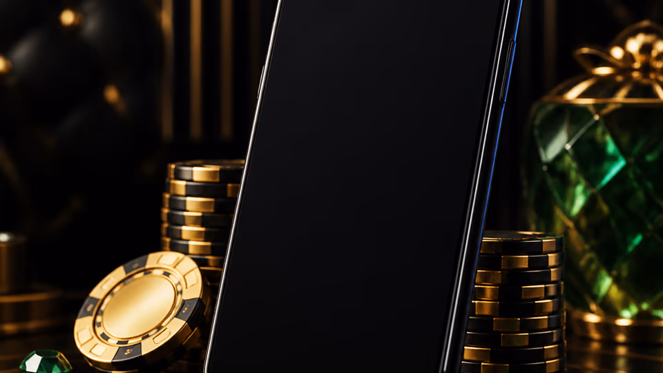 Smartphone mit schwarzem Bildschirm im Casino-Stil