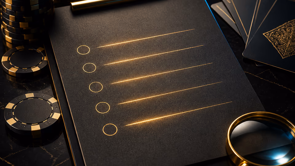 Dunkle Casino-Checkliste mit goldenen Markierungen