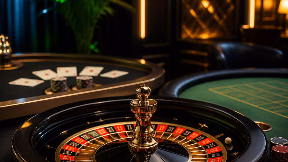 Roulette-Tisch und Karten mit warmem Studiolicht